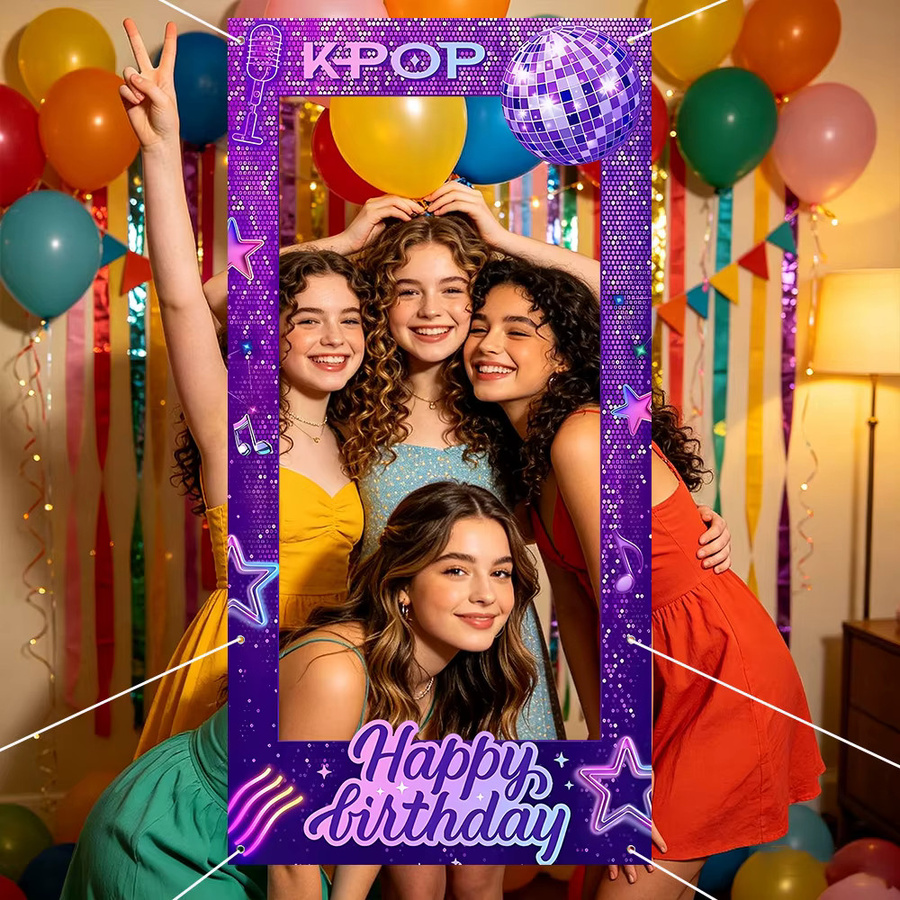 AFYPRTY Disco-Fotohintergrund Happy Birthday in Lila aus Polyester, Fotorequisiten für deine Geburtstagsparty, Breite: 180 cm, Höhe: 90 cm - Bild 2