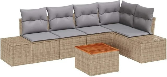 vidaXL Garten-Sofa-Set 6-teilig aus Polyrattan in Beige und Grau mit Stauraum und Tisch - Bild 1
