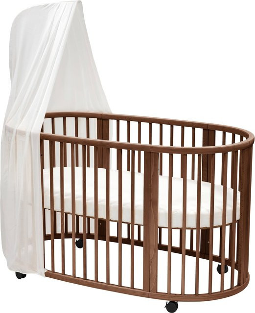 Stokke Sleepi Bundle Babybett aus Buchenholz inklusive Matratze, Spannbetttuch, Himmelstange und Himmel in Braun - Bild 1