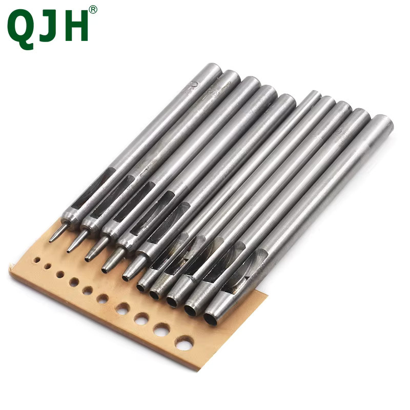 QJH 10-teiliges DIY-Set mit Rundlochschneider und Leder-Nutwerkzeug in Silber für Lederriemen und Schultergurte - Bild 2