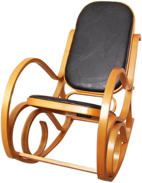 Schaukelstuhl Gallarate MCW im Retro-Design mit Massiv-Holz-Gestell und Patchworkleder in Schwarz - Bild 1