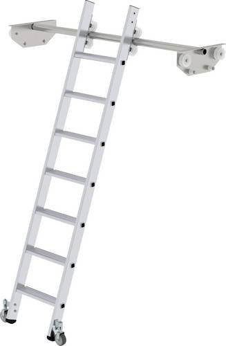 MUNK Günzburger Steigtechnik Aluminium-Regalleiter für Doppelregal mit 7 Stufen, seitlich verschiebbar, Silber, Höhe: 150 cm - Bild 1