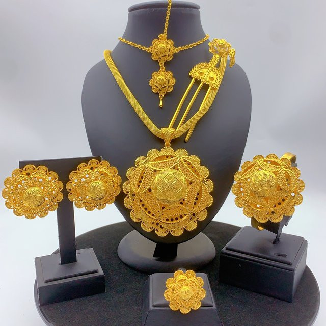Schmuckset 6-teilig, Gold, Blumenform, Damen, Hochzeit - Bild 1