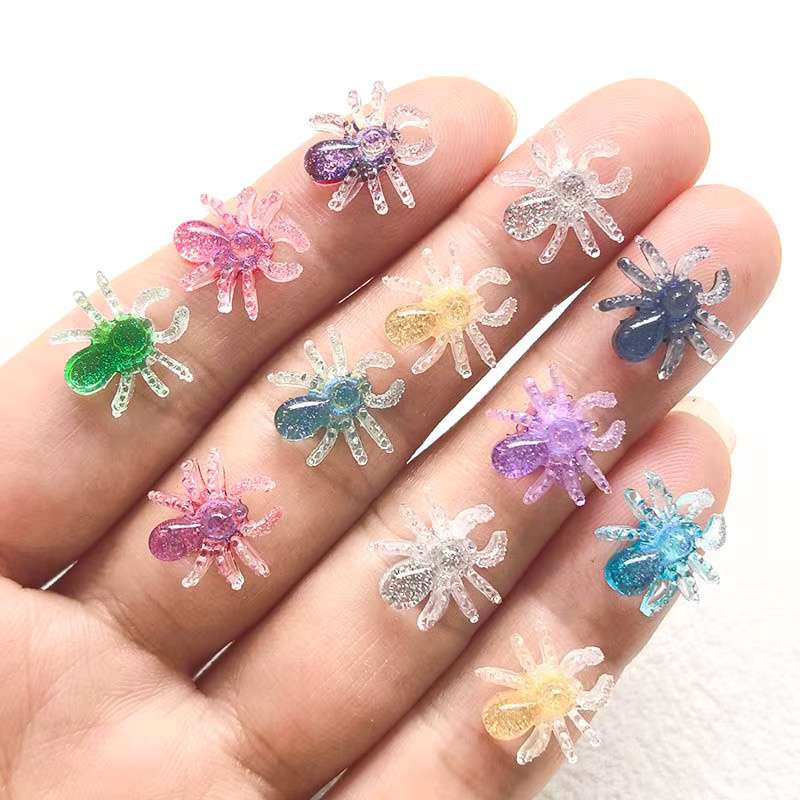 52 Stück Mini-Spinnen aus Kunstharz mit Glitzer in Multicolour für deine DIY-Bastelarbeiten und Schmuckherstellung - Bild 2