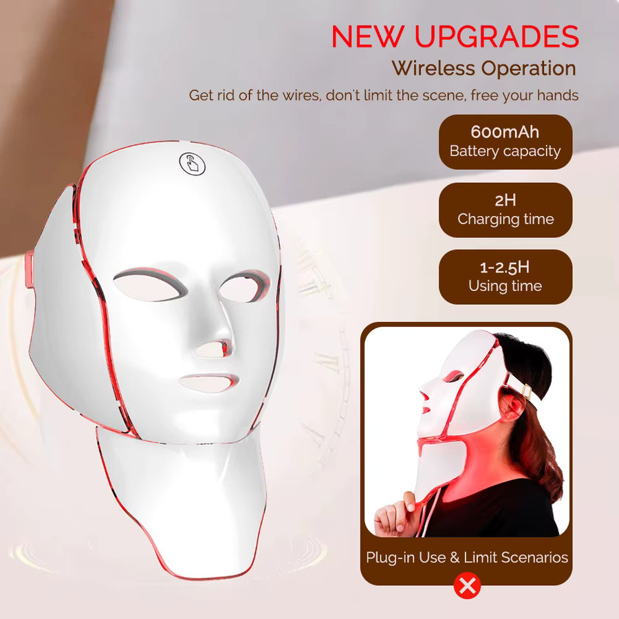 foreverlily LED-Gesichtsmaske mit Halsbereich, 7-Farben-Lichttherapie, Unisex - Bild 3