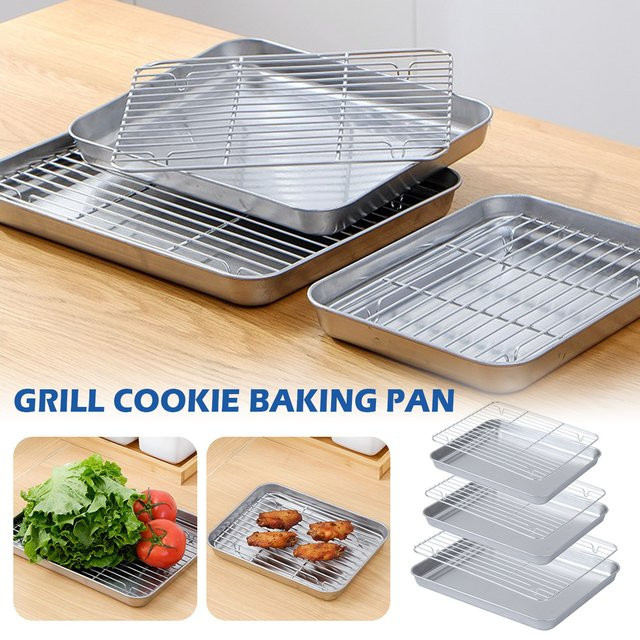 Willstar Backform und Grill Ofen Tablett mit Ablauf Rack Set, 2 Stück, Edelstahl, Silber, Rechteckig - Bild 1