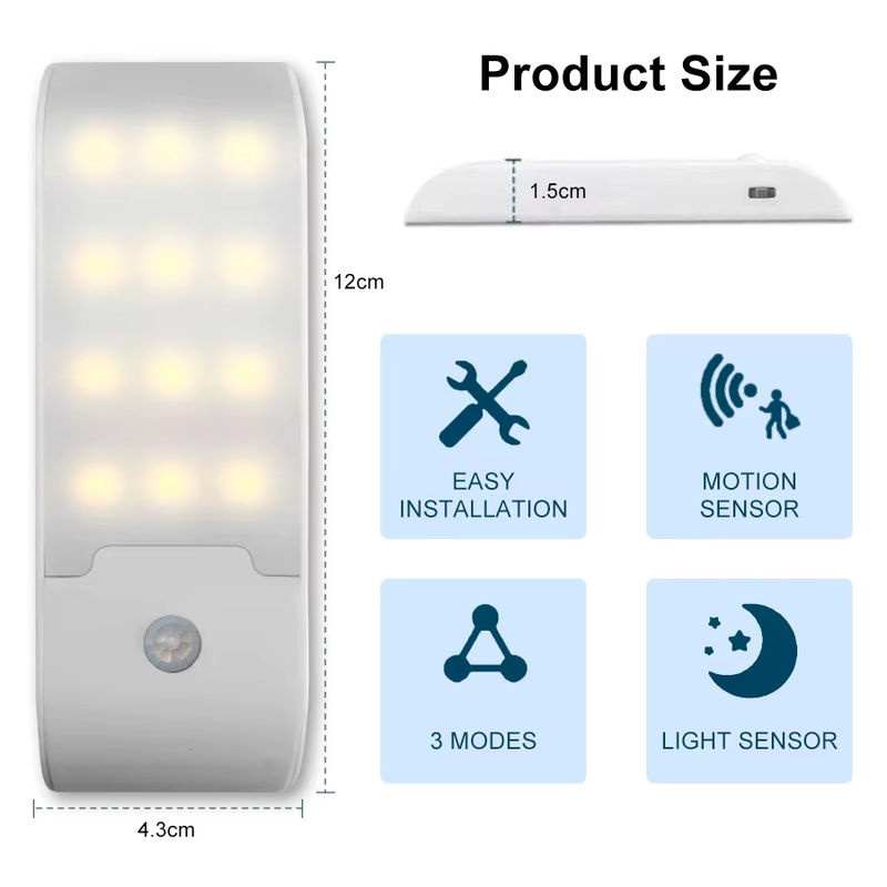 GGBEE 12LED Nachtlicht mit Bewegungsmelder, wiederaufladbare USB-LED-Lampe in Weiß für Flur, Badezimmer, Küche und Schrank, warmweiß - Bild 4