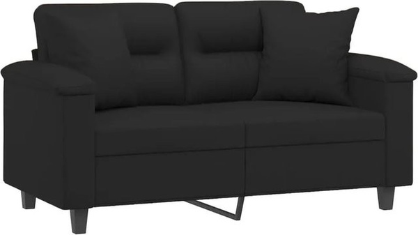 vidaXL 2-Sitzer-Sofa Schwarz aus Mikrofasergewebe mit Kissen und Metallrahmen, B: 150 cm, H: 80 cm, T: 77 cm