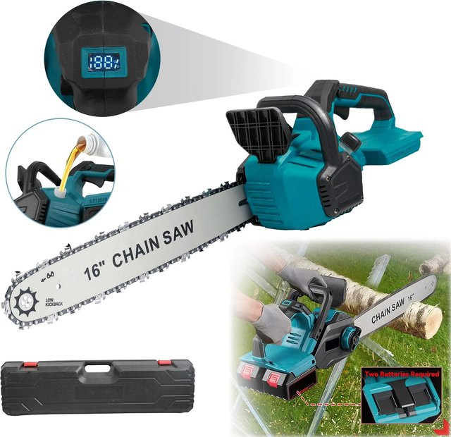 Bürstenlose elektrische Kettensäge mit 16 Zoll Schiene, 8000W Akku-Kettensäge mit LED-Beleuchtung und automatischer Ölschmierung, kompatibel mit Makita LXT Akkus - Bild 1