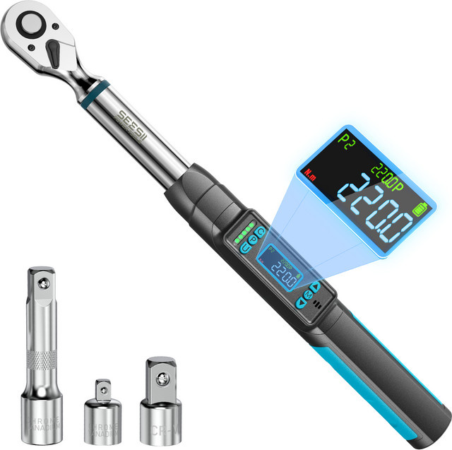 Seesii Digitaler Drehmomentschlüssel 3/8 Zoll mit LCD-Anzeige, 220Nm, Echtzeit- und Spitzenmodus, Voreinstellung und Datenspeicherung für Fahrrad und Auto - Bild 1