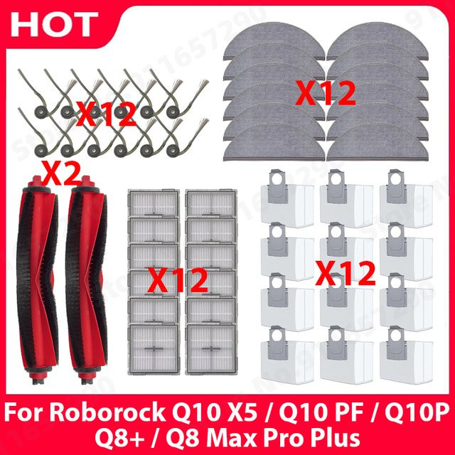 Roborock Zubehör-Set mit Hauptbürste, Seitenbürste, Staubbeuteln, Wischmopps und Filtern kompatibel mit Q10 X5, Q10 PF, Q10P und Q8 Max Pro Plus - Bild 1