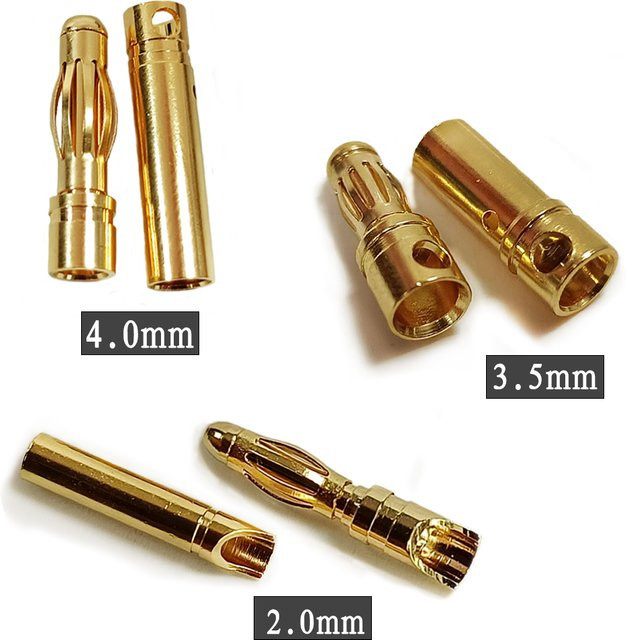 Amass Vergoldete Bullet Bananenstecker Männlich und Weiblich für ESC Lipo RC Batterien in 2,0 mm, 3,5 mm und 4,0 mm - Bild 1