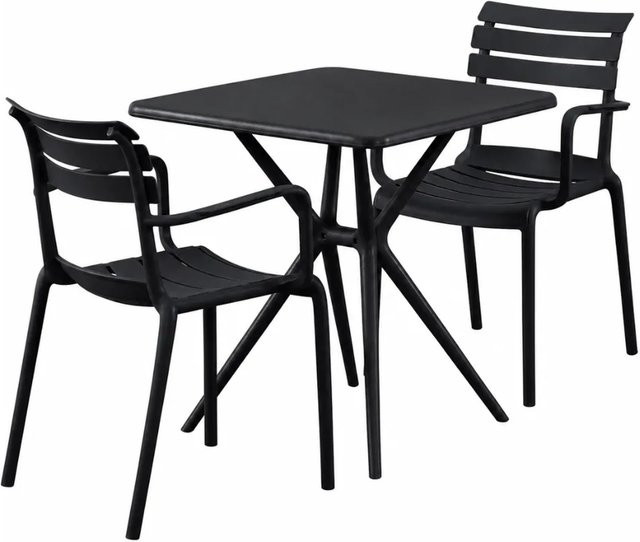 DELUKE Gartenmöbel-Set NORA Bistroset mit Tisch und 2 Stühlen aus Polypropylen, Schwarz, B/T/H: 186 x 72 x 82 cm - Bild 1