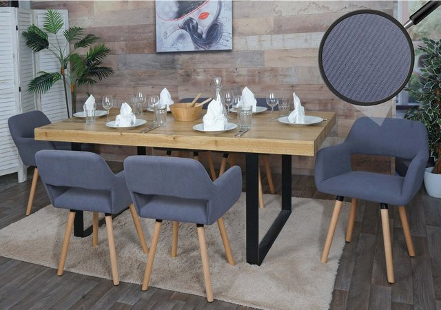 6er-Set MCW Esszimmerstühle A50 II aus Buchenholz mit Cord-Polsterung in Dunkelgrau - Bild 1