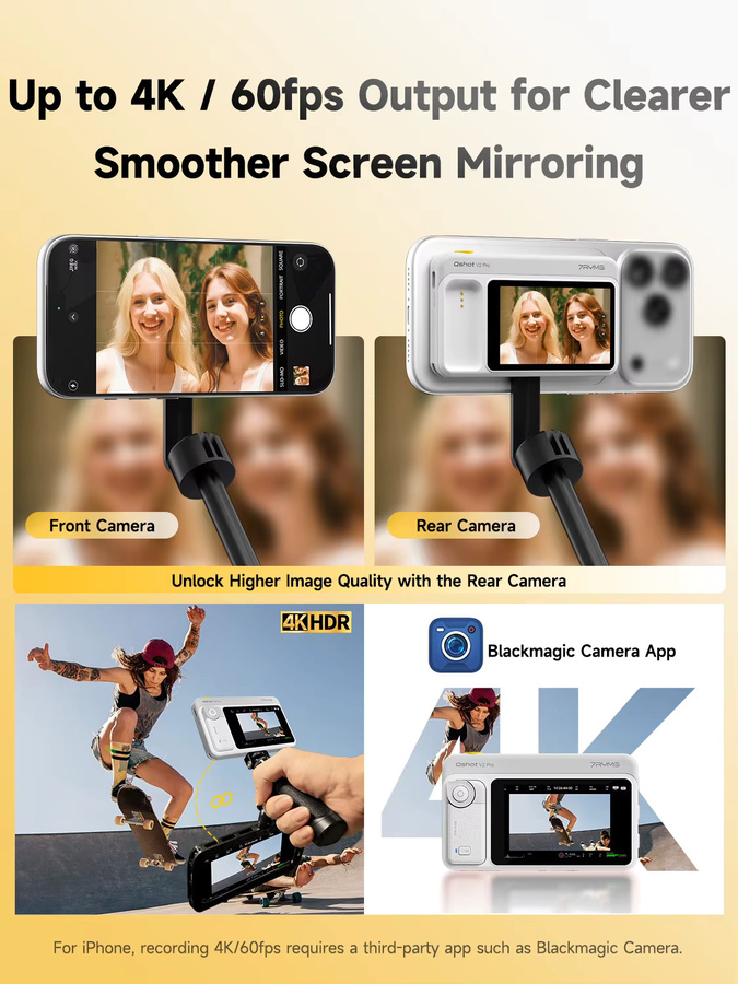 7RYMS Qshot V2 Pro Kabelloser Magnetischer Selfie-Monitor mit 3,1-Zoll-Display und Lautsprecher-Fernbedienung für Smartphone Vlog Streaming TikTok in Blau oder Weiß - Bild 2