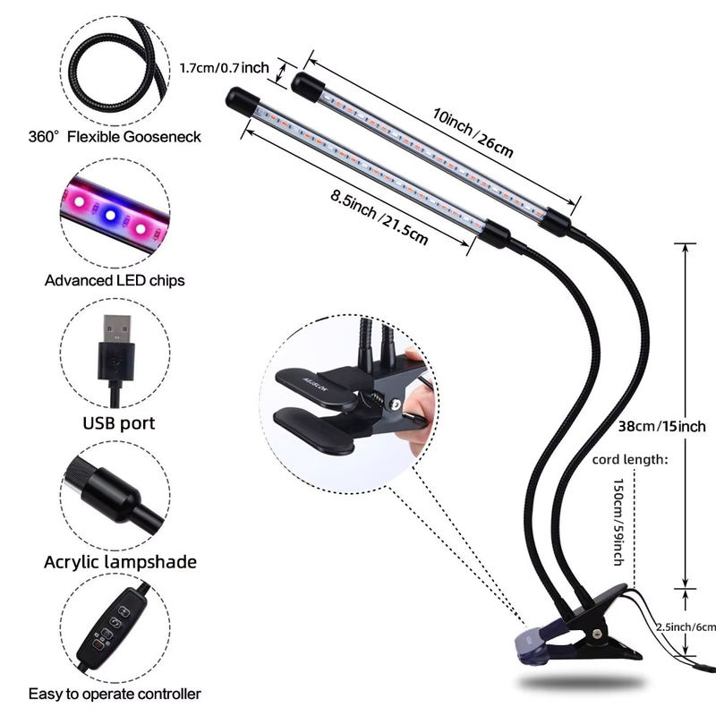 HONGQI USB-LED-Pflanzenwachstumslicht mit vollem Spektrum, 10 dimmbare Stufen und Timer-Funktion für Innenbereich und Hydrokultur-Gewächshaus - Bild 5