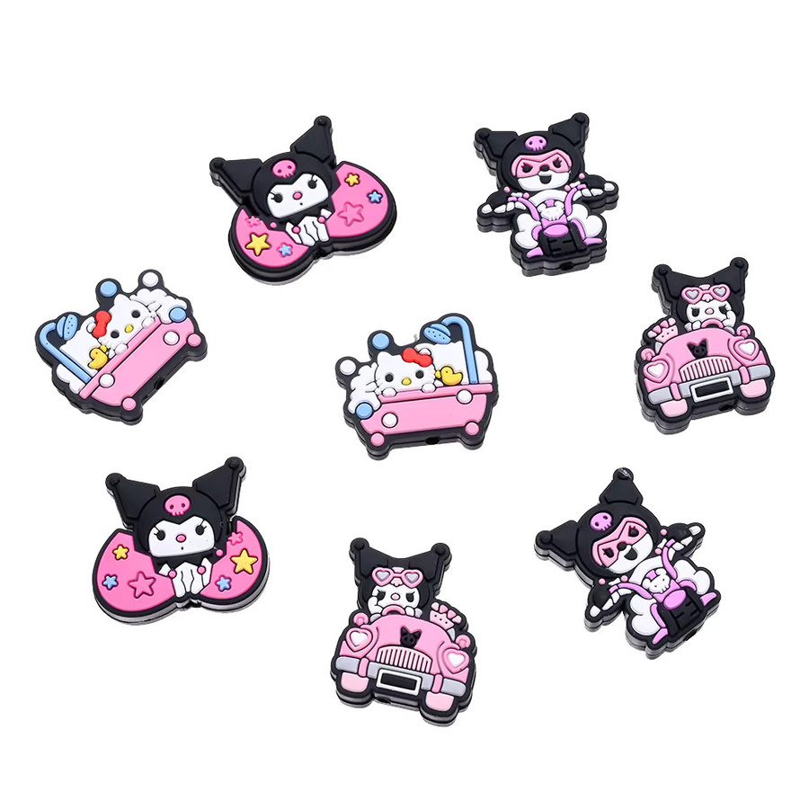 8 Stück flache Silikonperlen mit Sanrio-Motiv in Bunt für dein DIY Schmuckzubehör und Schnullerketten-Clips - Bild 3