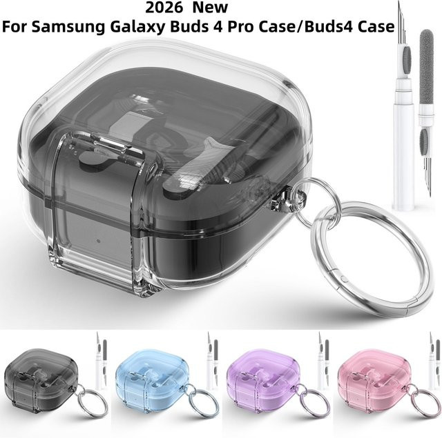Schutzhülle für Samsung Galaxy Buds 4 Pro und Buds 4 mit Reinigungsset in Pink und Transparent - Bild 1