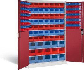C+P Magazinschrank Acurado mit Scharniertüren, Front Rubinrot, Korpus Lichtgrau, H x B x T: 195 x 120 x 50 cm - Bild 1