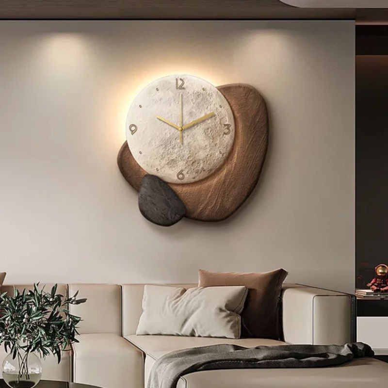 Kreative Wanduhr in Stein-Optik für Restaurant und Wohnzimmer, runde analoge Wanddekoration - Bild 1