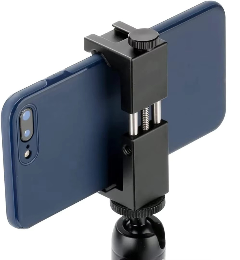 Wrumava Aluminium Telefon Stativ Halterung mit Kaltschuh-Halterung in Schwarz, universell verstellbare Klemme für iPhone 12 11 Pro, vertikale und horizontale Unterstützung - Bild 2