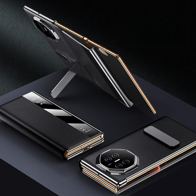Huawei MateXT Master Handyhülle aus Leder mit drehbarem Ständer und Smart Window in Schwarz - Bild 1