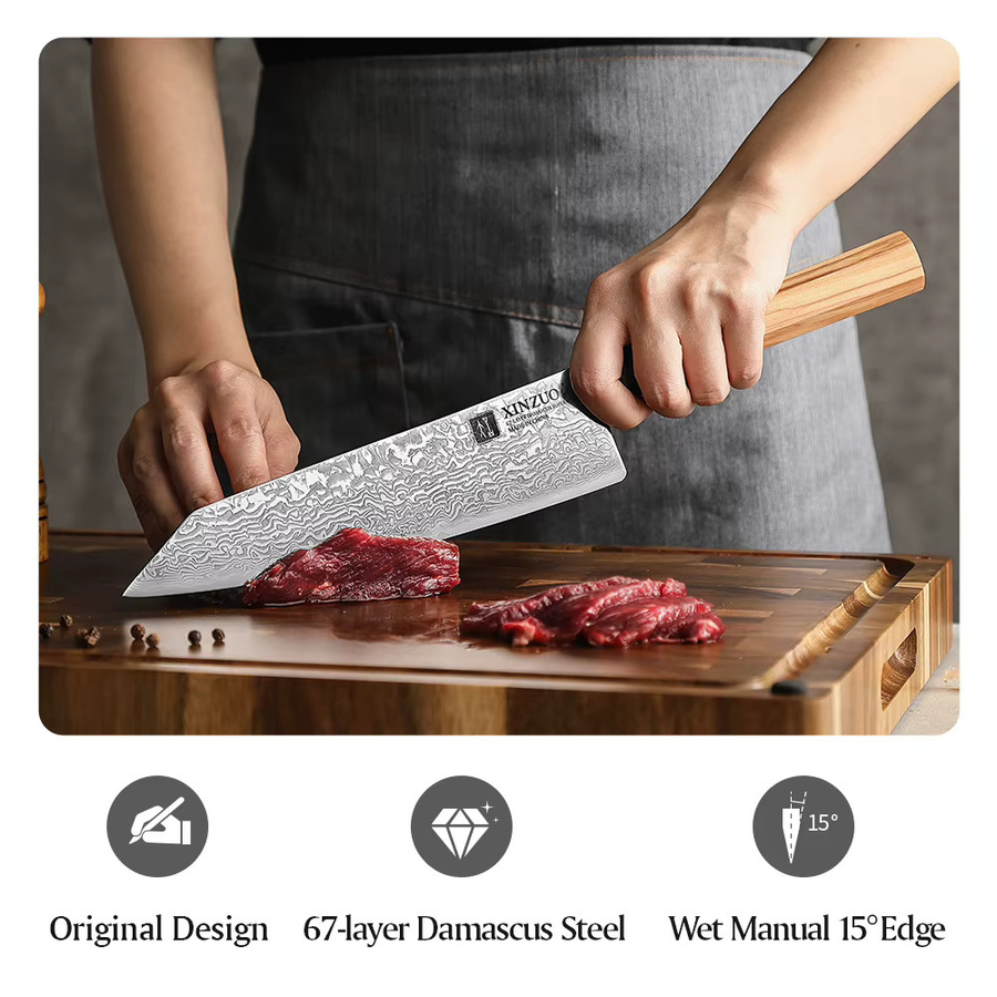 XINZUO Bunka-Messer aus Damaststahl mit achteckigem Holzgriff, 21,59 cm - Bild 2