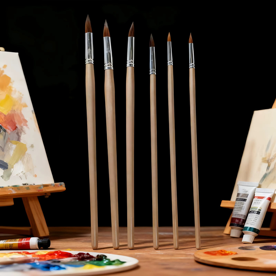 6-teiliges Zeichenstift-Set in Champagnergold mit Holzstab und runder Spitze für Aquarell und Acryl - Bild 2