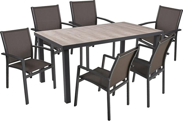 Garden Pleasure Gartenmöbel-Set Rana 7-teilig mit Stapelstühlen Elena in Anthrazit aus Aluminium und Keramik - Bild 1