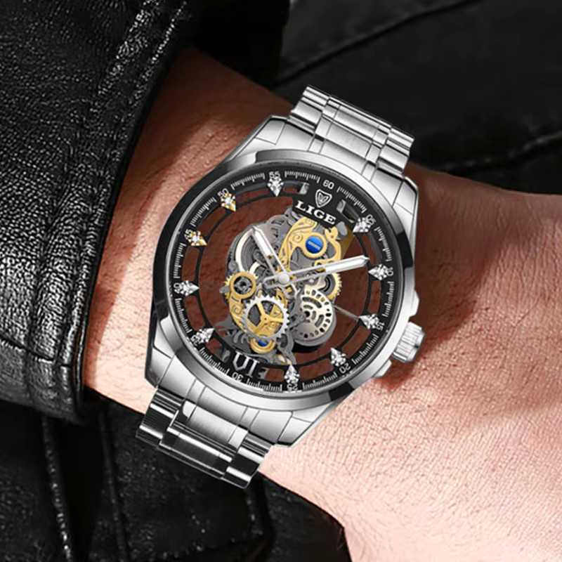 LIGE Armbanduhr Automatik, Edelstahl, Bicolor, Herren - Bild 4