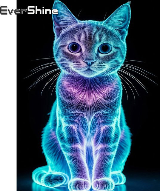 Evershine Diamantmosaik Set Katze als Bild aus Strasssteinen in Multicolour mit Vollbohrern für dein Hobby-Projekt - Bild 1
