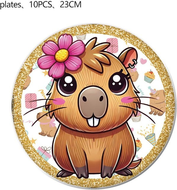Capybara Partydekoration Set mit Papptellern, Pappbechern und Servietten in Mehrfarbig - Bild 1