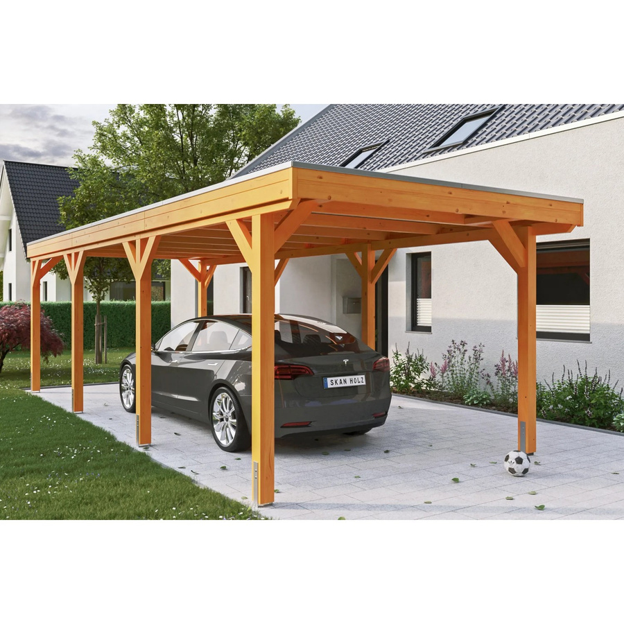 Skan Holz Carport Grunewald aus Fichte Leimholz mit EPDM-Dach in Beige, B/T: 321 x 796 cm, Höhe: 243 cm - Bild 2