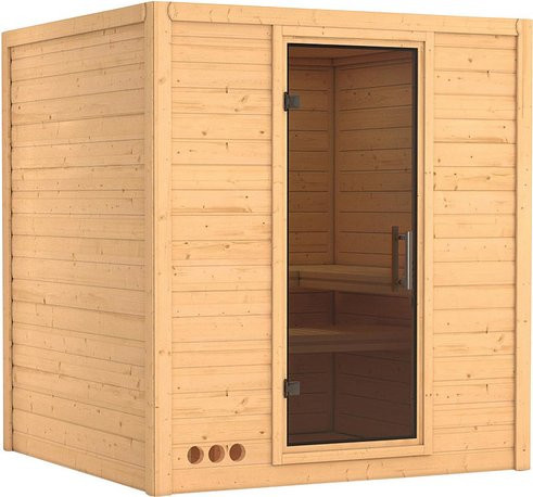 Karibu Sauna Sindi für 4 Personen aus Fichtenholz in Beige ohne Ofen B: 193 cm, T: 184 cm, H: 209 cm - Bild 1