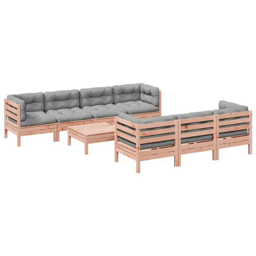 vidaXL 8-tlg. Garten-Sofagarnitur aus Massivholz Douglasie in L-Form mit Kissen, braun und grau - Bild 2