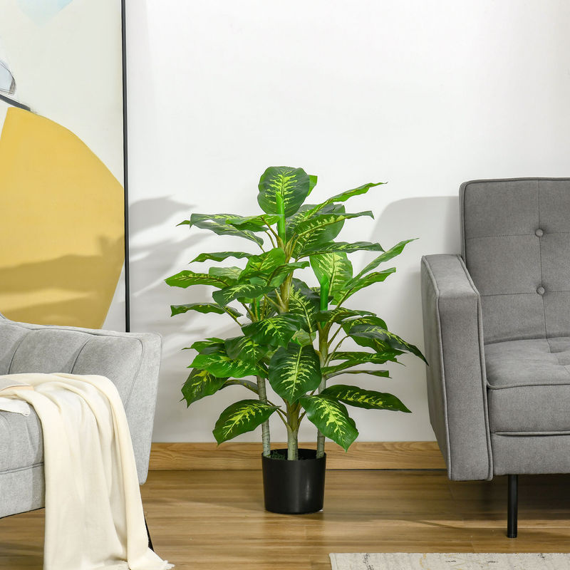 HOMCOM Künstliche Dieffenbachia Pflanze im Topf, Grün-Gelbe Kunstpflanze mit Kunstgras für Wohnzimmer und Schlafzimmer, Höhe: 95 cm - Bild 2