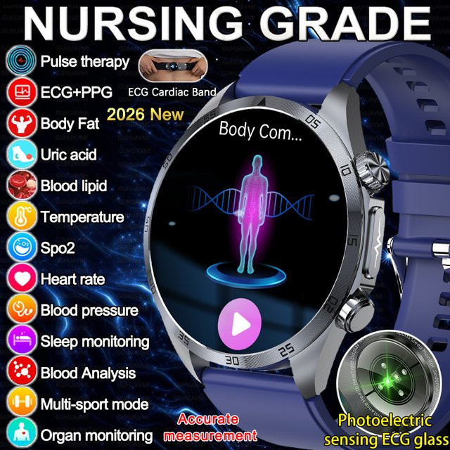 GUHUAVMI Gesundheits-Smartwatch mit EKG, PPG, Bluetooth-Anruf und Schlafanalyse in Schwarz oder Blau - Bild 1