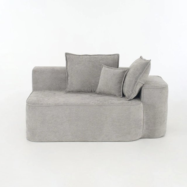 PXloue Stoffsofa Chaiselongue 2 Sitzer aus Chenille in Grau mit Kissen und Seitentaschen - Bild 1