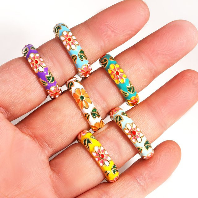 MEISHICHAO Ring, Vintage, Emaille-Blumen, bunt, Damen - Bild 1