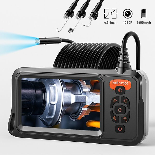 BUMBORN Industrielles Endoskop mit 4,3-Zoll-IPS-Bildschirm, 8 mm Kamera, 1080P HD, IP67 wasserdicht, Farbe: Schwarz - Bild 1