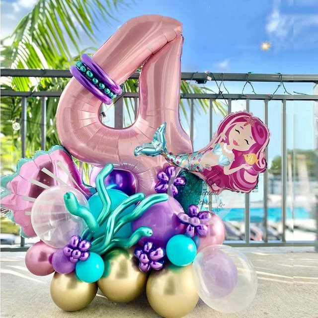 32 Stück Meerjungfrauenschwanz und Muschel Folienballons in Rosa für Kindergeburtstage und Babypartys, 40 Zoll - Bild 1