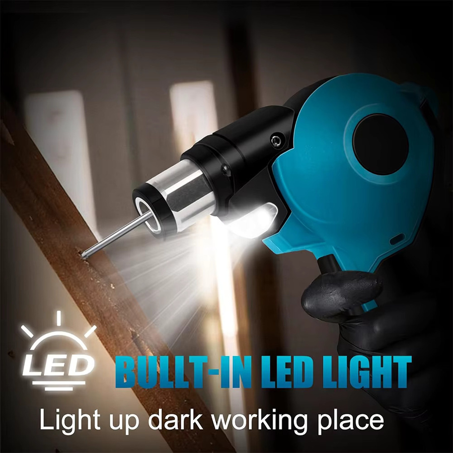 Podofo Akku-Bohrhammer mit LED-Licht in Blau, kabelloser elektrischer Bohrhammer mit Kupfermotor und verstellbarem Arbeitswinkel für Beton und Ziegelwände - Bild 2