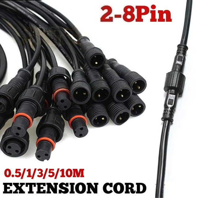DIVEDEER IP67 2-Pin Verlängerungskabel mit 3-8-Pin Stecker-Buchse-Verbinder, wasserdichtes Outdoor-Beleuchtungsverbindungskabel, Schwarz - Bild 1
