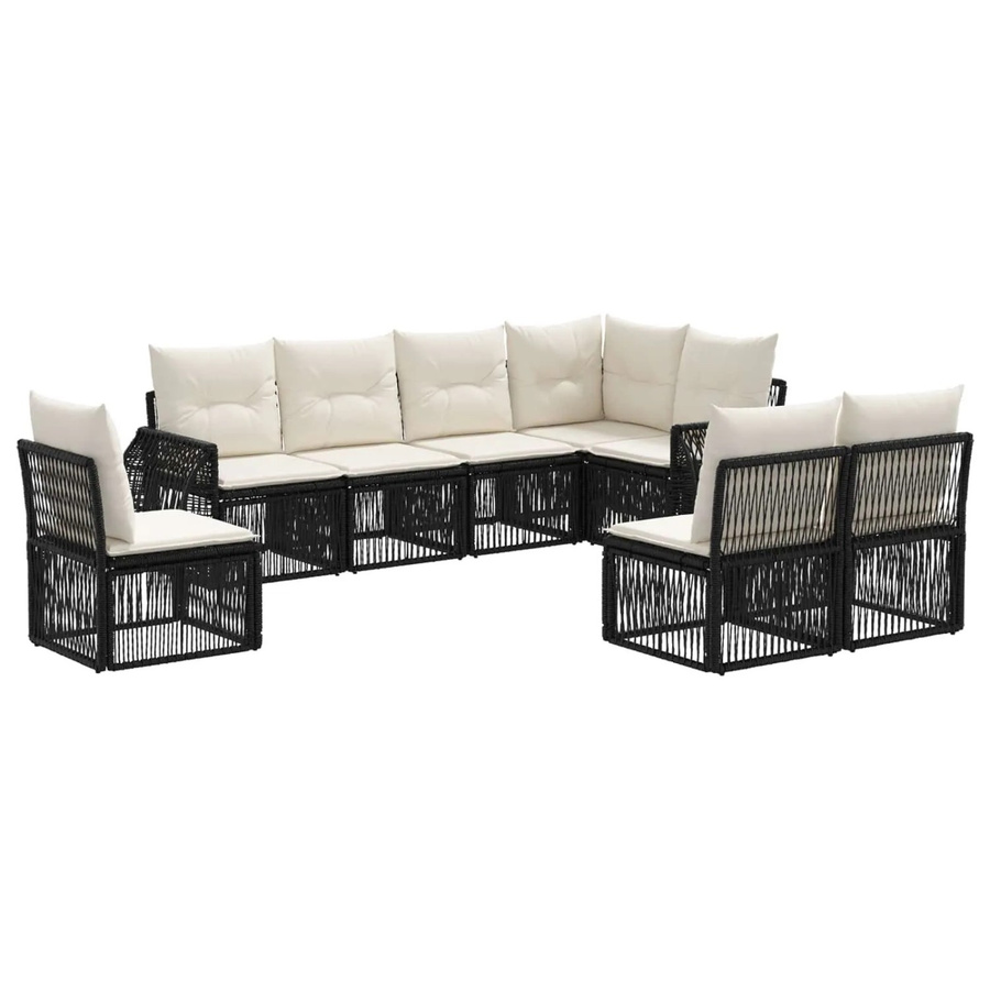 vidaXL Gartensofa-Set 8-teilig aus Poly-Rattan in Schwarz und Cremeweiß mit Polsterung und Lounge-Elementen in L-Form - Bild 2