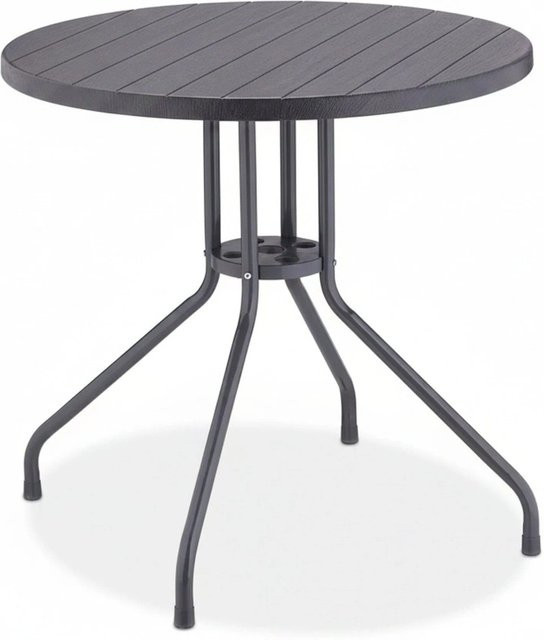 Relaxdays Gartentisch rund in Grau mit Holzoptik aus Kunststoff und Stahl, Durchmesser: 80 cm, Höhe: 75 cm - Bild 1
