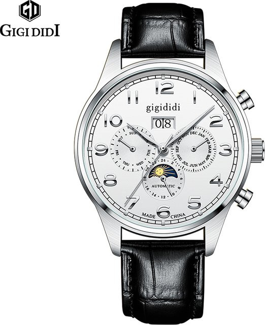 GIGIDIDI Armbanduhr Automatik, Edelstahl, Leder, 43 mm, Herren, Schwarz - Bild 1