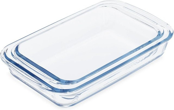 Relaxdays 2er Set Auflaufformen aus Borosilikatglas, transparent, B/T/H: 29,5 x 17,5 x 5 cm