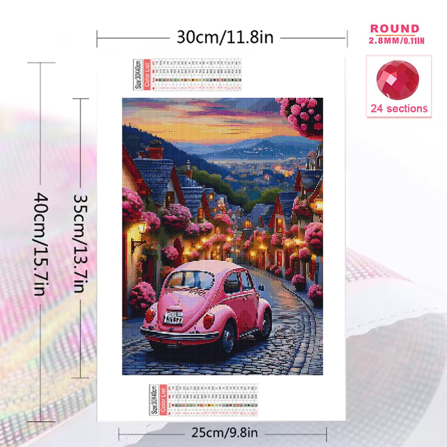 Momoart DIY Diamant-Stickerei Straßenlandschaft mit Auto-Motiv als Kreuzstich-Mosaik in Multicolour, B/H/T: 20 x 30 x 2 cm - Bild 2