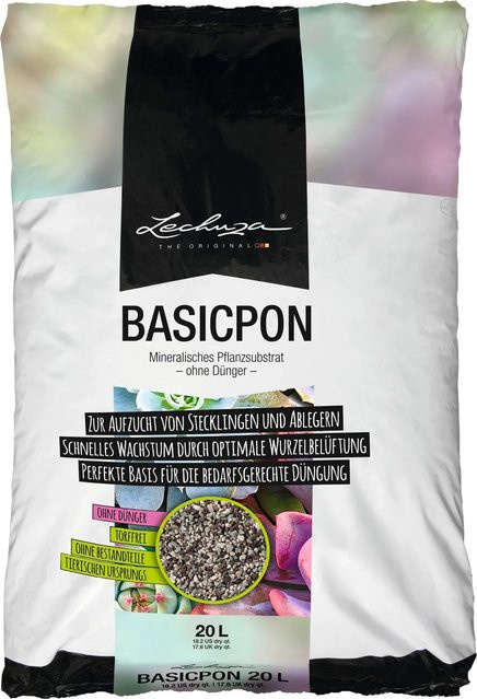 Lechuza Basicpon mineralisches Pflanzsubstrat aus Bims, Lava und Zeolith für empfindliche Pflanzen und die Anzucht von Stecklingen, 20 Liter - Bild 1