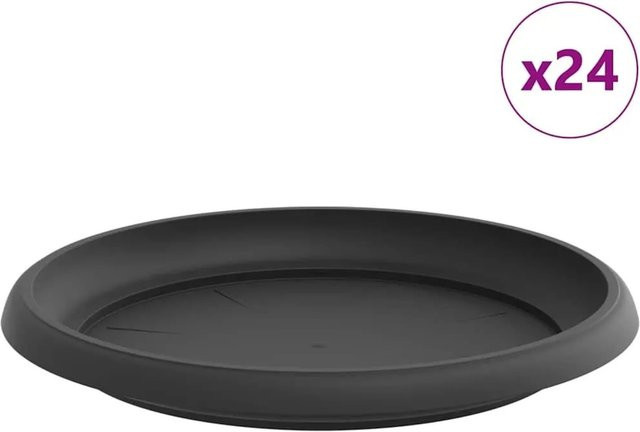 vidaXL Runde Blumenplatten aus Kunststoff in Schwarz, 24 Stück, Durchmesser: 21,5 cm, Höhe: 2,5 cm - Bild 1